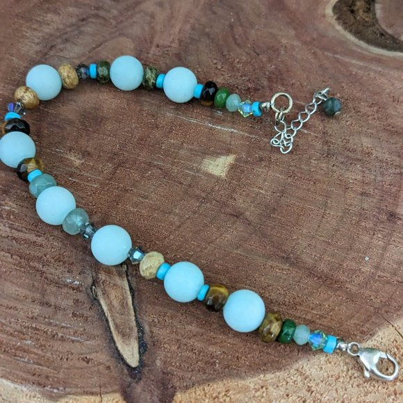 SALE!  Sterling Beaded Amazonite Bracelet New - Picture 5 of 7